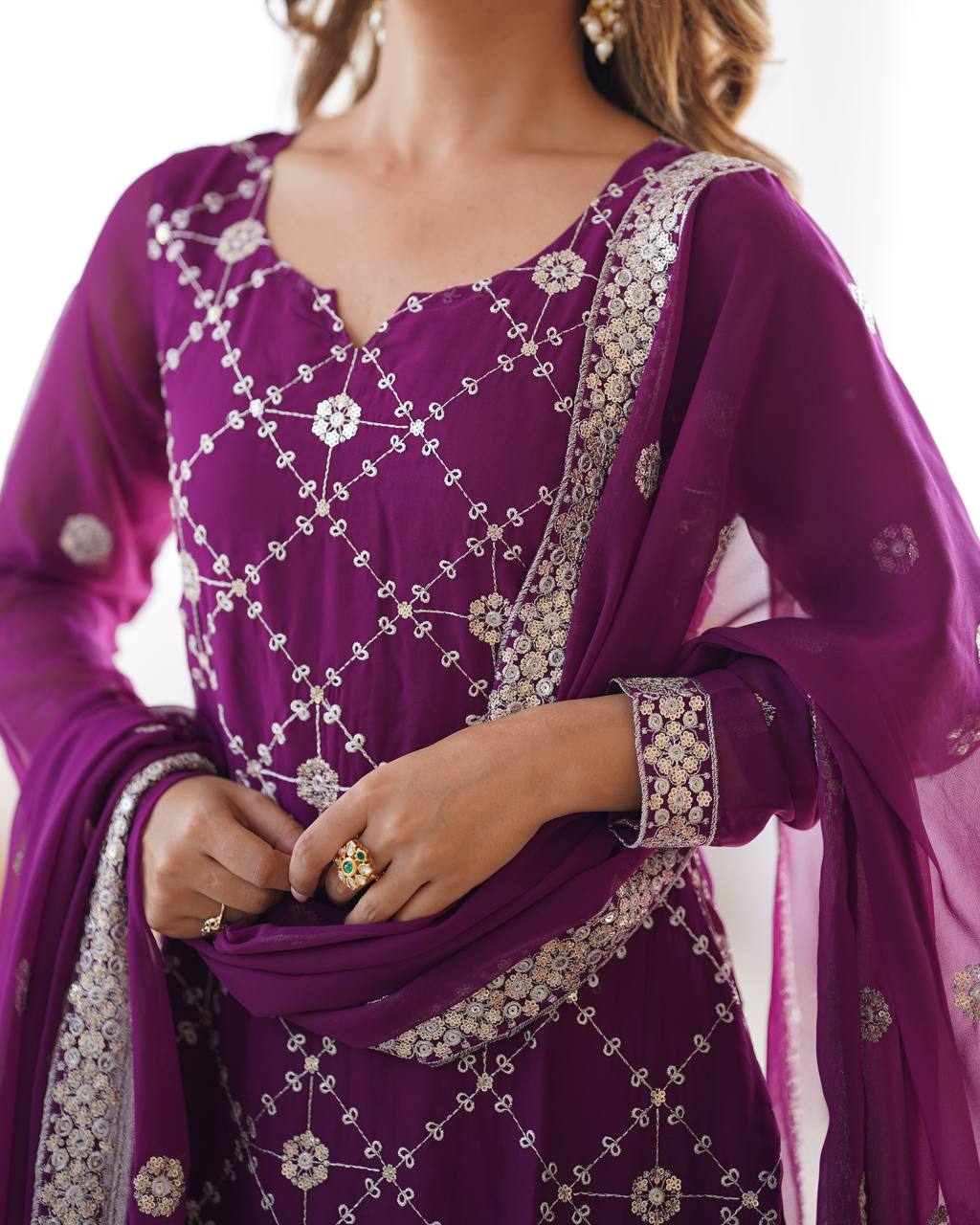 Teeya Creation Wine Color Faux Georgette Embroidery Work Fully Stitched Salwar Suit - Distacart
