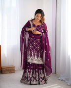 Teeya Creation Wine Color Faux Georgette Embroidery Work Fully Stitched Salwar Suit - Distacart