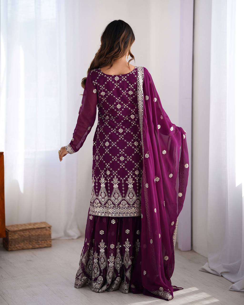 Teeya Creation Wine Color Faux Georgette Embroidery Work Fully Stitched Salwar Suit - Distacart