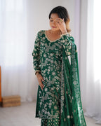 Teeya Creation Green Color Chinnon Silk Embroidery Work Fully Stitched Salwar Suit - Distacart