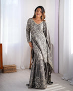 Teeya Creation Grey Color Chinnon Silk Embroidery Work Fully Stitched Salwar Suit - Distacart