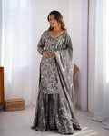Teeya Creation Grey Color Chinnon Silk Embroidery Work Fully Stitched Salwar Suit - Distacart