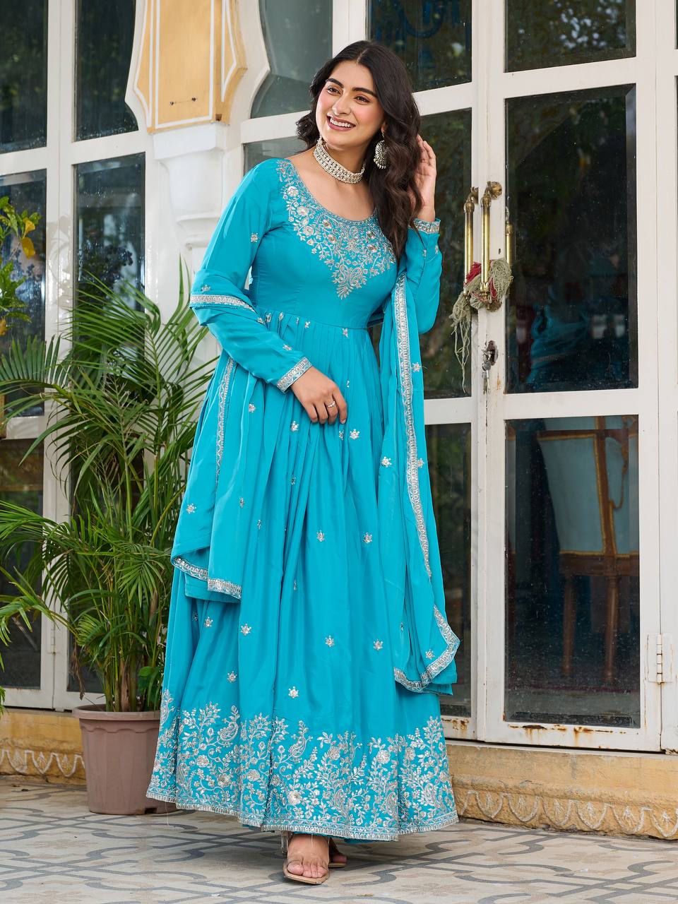Teeya Creation Rani Color American Silk Embroidery Work Fully Stitched Gown - Distacart