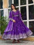 Teeya Creation Purple Color American Silk Embroidery Work Fully Stitched Gown - Distacart