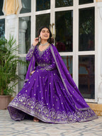 Teeya Creation Purple Color American Silk Embroidery Work Fully Stitched Gown - Distacart