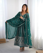 Teeya Creation Green Color Star Georgette Embroidery Work Fully Stitched Gown - Distacart