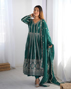 Teeya Creation Green Color Star Georgette Embroidery Work Fully Stitched Gown - Distacart