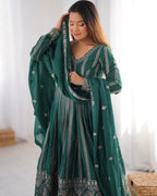 Teeya Creation Green Color Star Georgette Embroidery Work Fully Stitched Gown - Distacart
