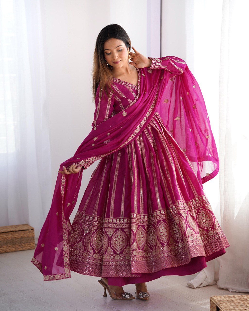 Teeya Creation Rani Color Star Georgette Embroidery Work Fully Stitched Gown - Distacart