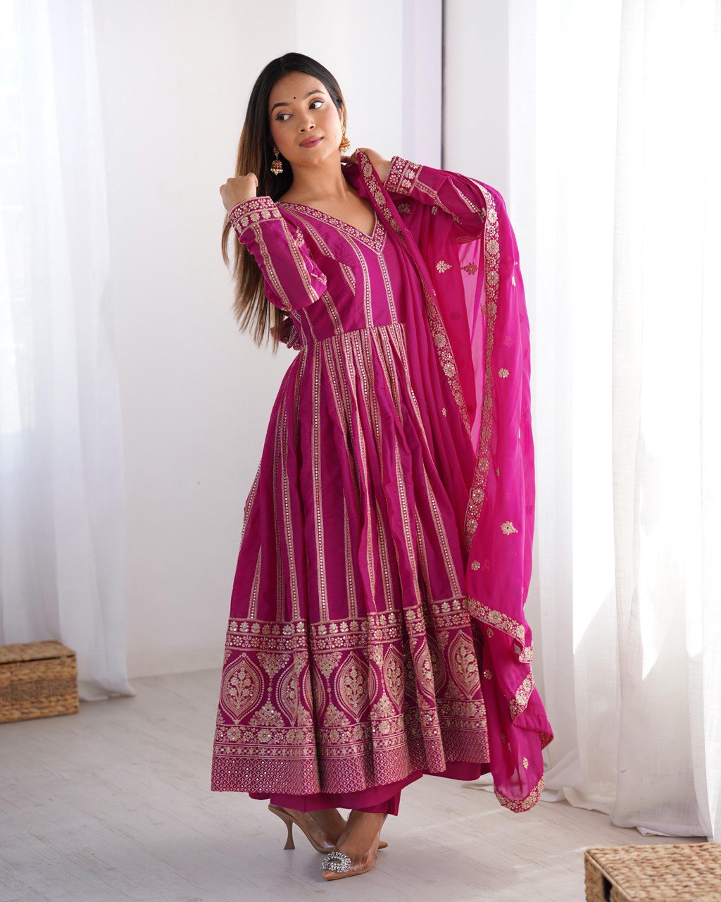 Teeya Creation Rani Color Star Georgette Embroidery Work Fully Stitched Gown - Distacart