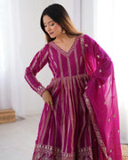 Teeya Creation Rani Color Star Georgette Embroidery Work Fully Stitched Gown - Distacart