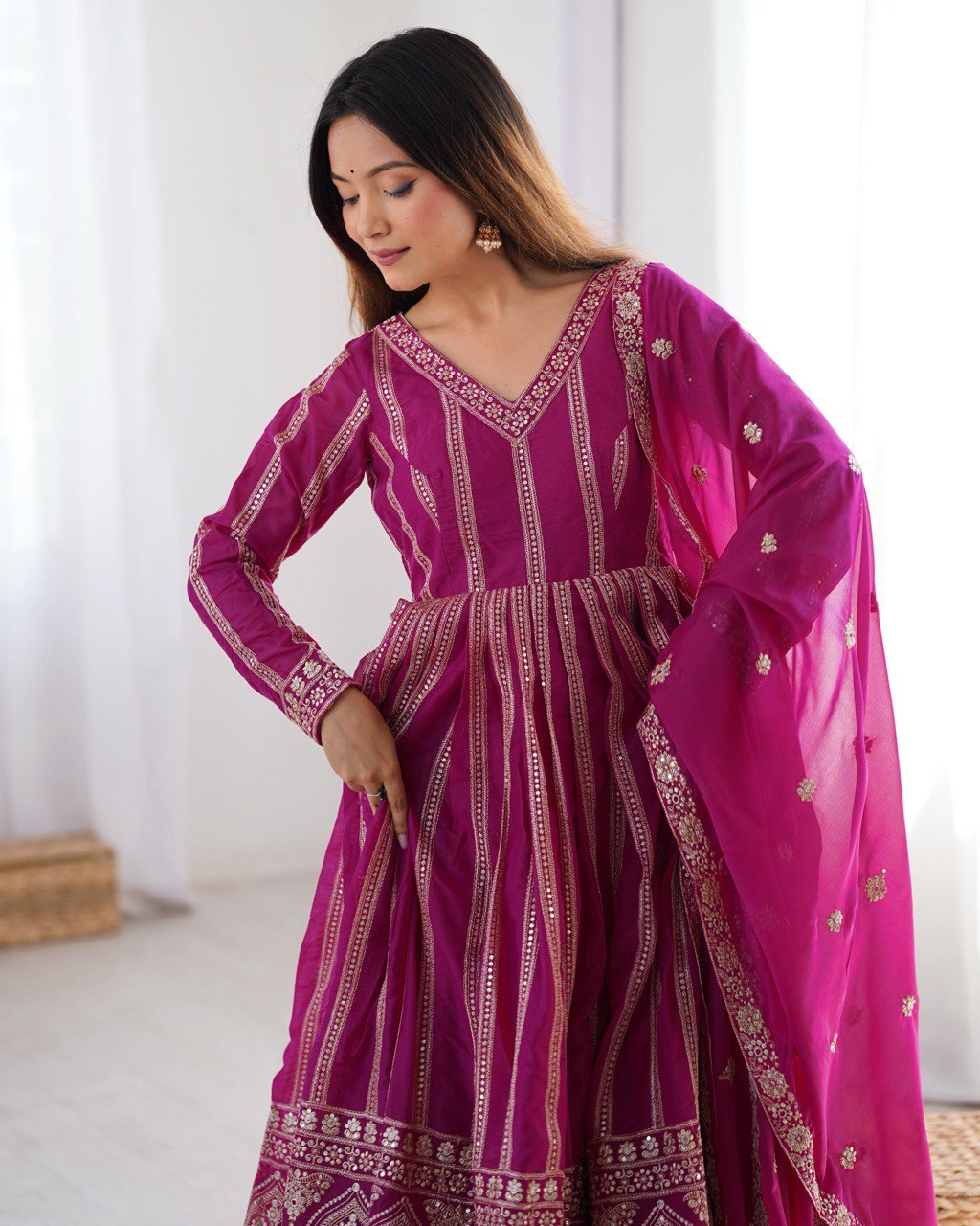Teeya Creation Rani Color Star Georgette Embroidery Work Fully Stitched Gown - Distacart