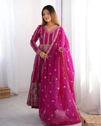 Teeya Creation Rani Color Star Georgette Embroidery Work Fully Stitched Gown - Distacart