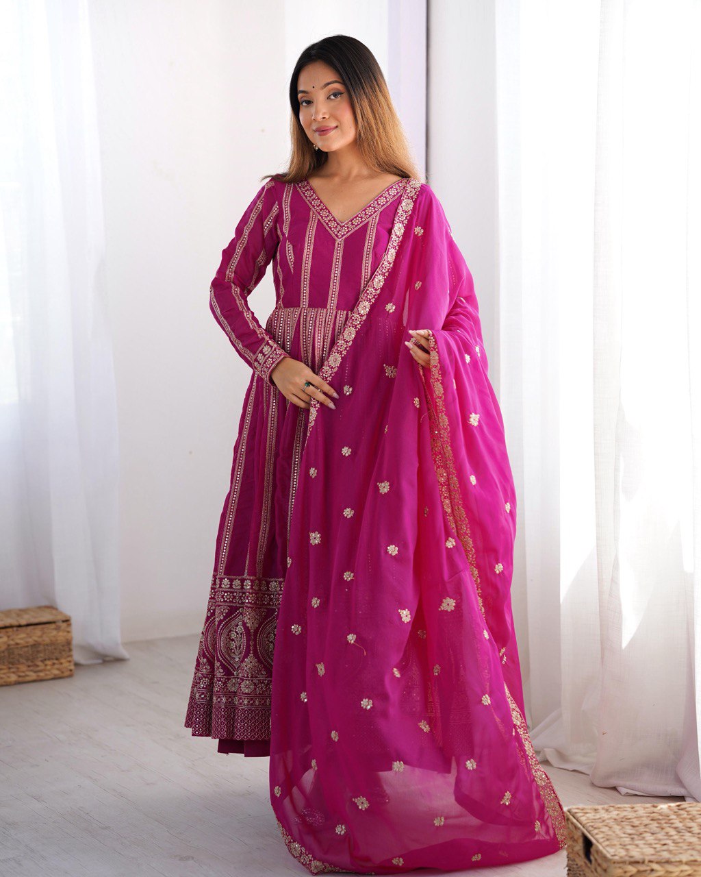 Teeya Creation Rani Color Star Georgette Embroidery Work Fully Stitched Gown - Distacart
