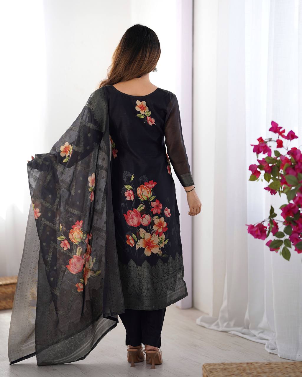 Teeya Creation Black Color Chanderi Silk Embroidery Work Fully Stitched Pakistani Suit - Distacart
