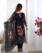 Teeya Creation Black Color Chanderi Silk Embroidery Work Fully Stitched Pakistani Suit - Distacart