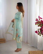 Teeya Creation Sky Color Chanderi Silk Embroidery Work Fully Stitched Pakistani Suit - Distacart