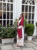 Teeya Creation White Color Chinnon Silk Embroidery Work Fully Stitched Pakistani Suit - Distacart