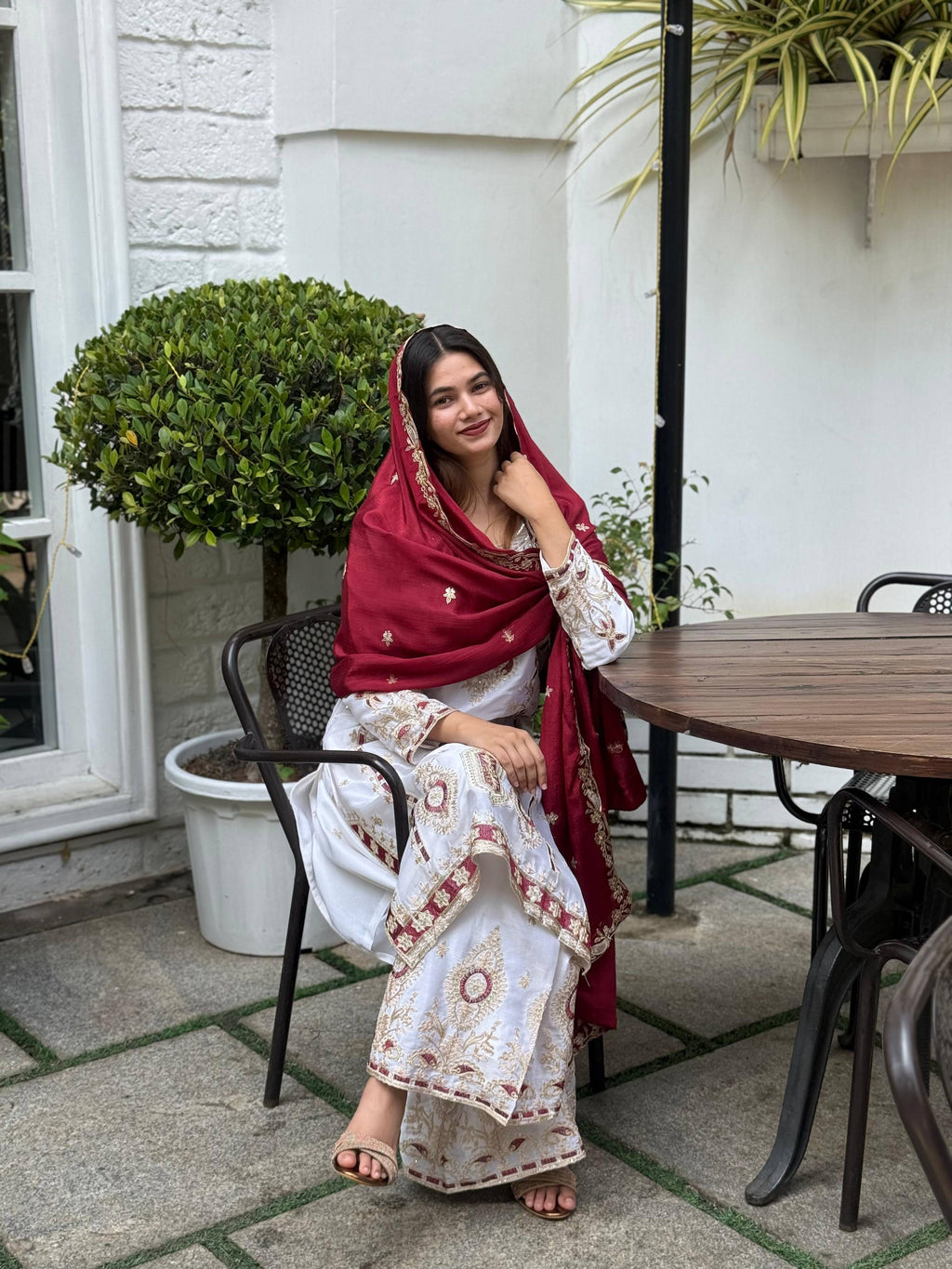 Teeya Creation White Color Chinnon Silk Embroidery Work Fully Stitched Pakistani Suit - Distacart