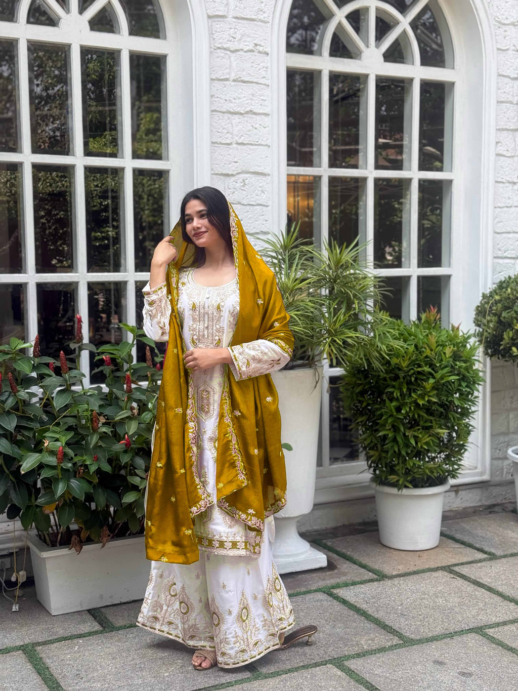 Teeya Creation White Color Chinnon Silk Embroidery Work Fully Stitched Pakistani Suit - Distacart