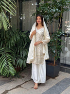 Teeya Creation White Color Chinnon Silk Embroidery Work Fully Stitched Pakistani Suit - Distacart