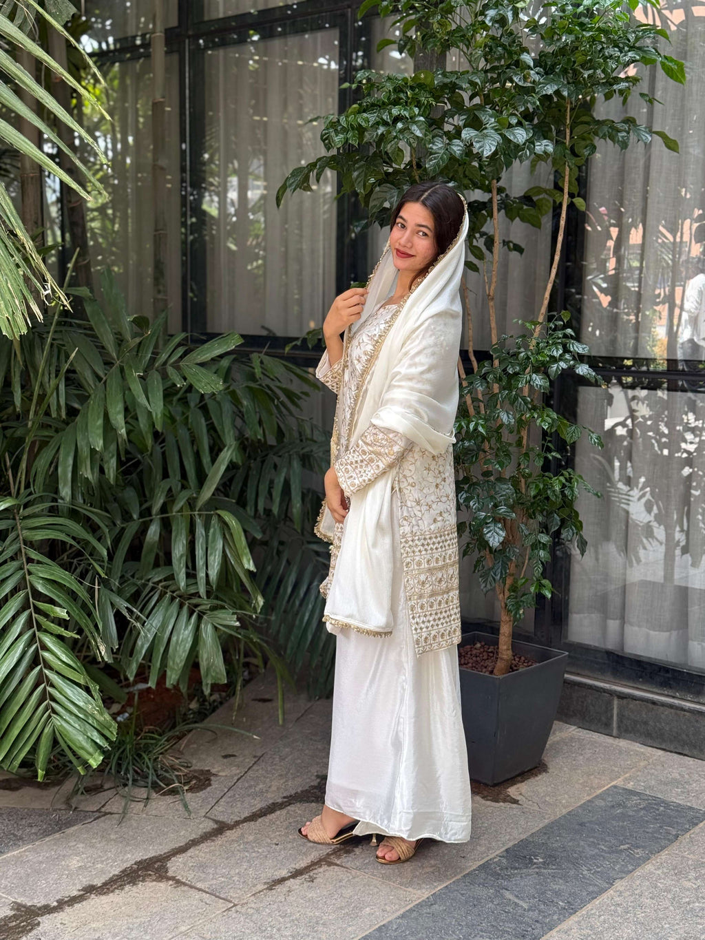 Teeya Creation White Color Chinnon Silk Embroidery Work Fully Stitched Pakistani Suit - Distacart