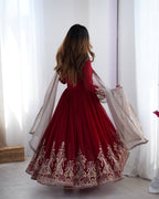 Teeya Creation Maroon Color Heavy Georgette Embroidery Work Fully Stitched Gown - Distacart
