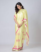 Teeya Creation Light Yellow Color Japan Satin Silk Digital Print Ready To Wear Saree