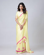 Teeya Creation Light Yellow Color Japan Satin Silk Digital Print Ready To Wear Saree