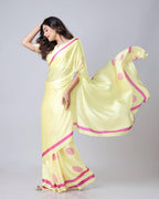 Teeya Creation Light Yellow Color Japan Satin Silk Digital Print Ready To Wear Saree