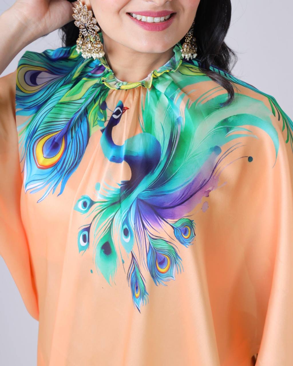 Teeya Creation Orange Color Japan Satin Silk Digital Print Ready To Wear Saree