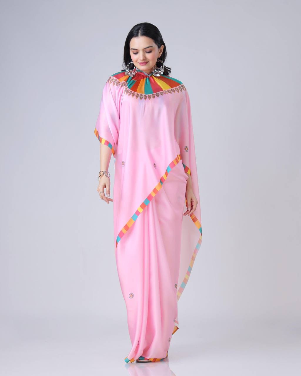 Teeya Creation Pink Color Japan Satin Silk Digital Print Ready To Wear Saree