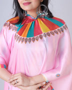 Teeya Creation Pink Color Japan Satin Silk Digital Print Ready To Wear Saree