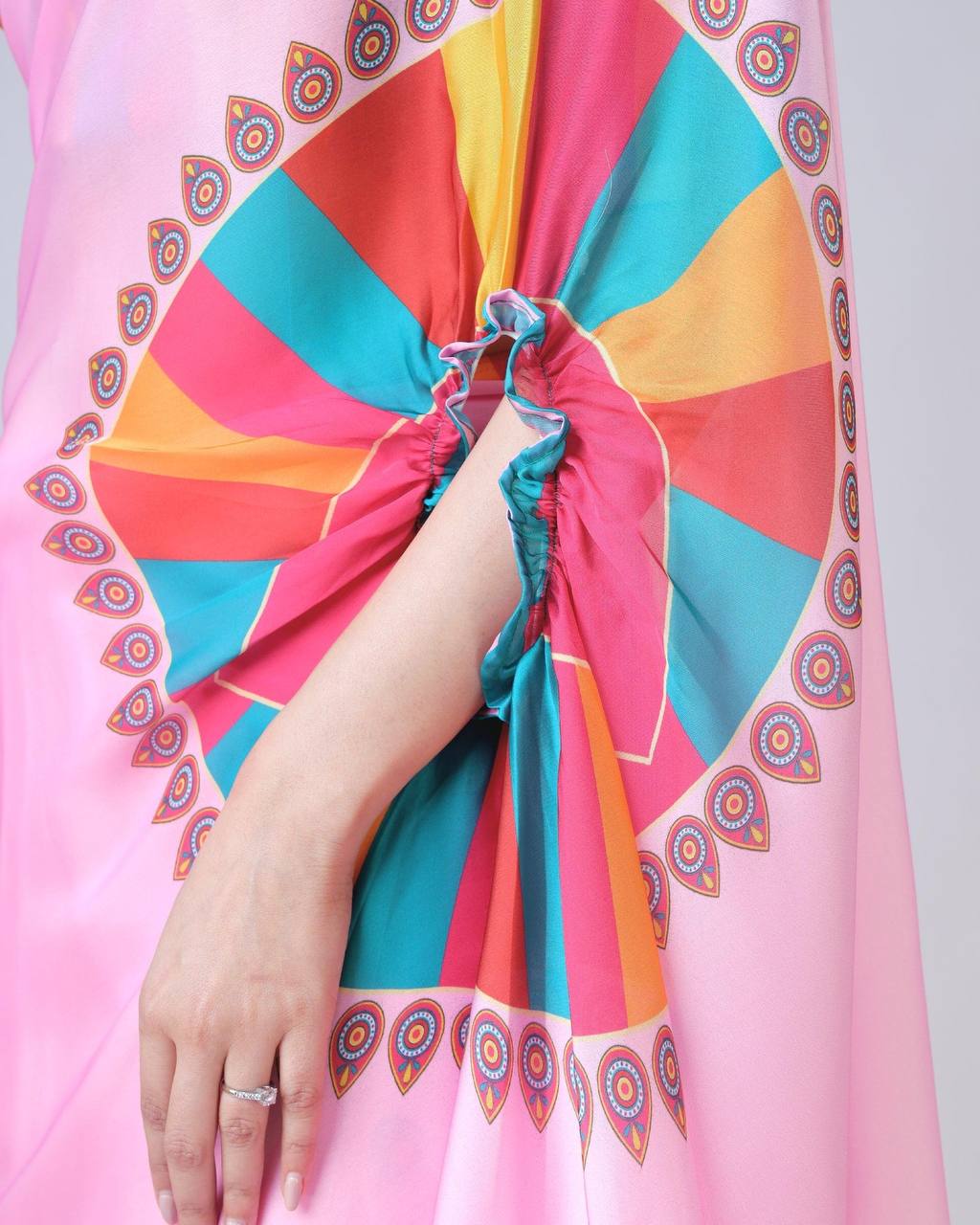Teeya Creation Pink Color Japan Satin Silk Digital Print Ready To Wear Saree