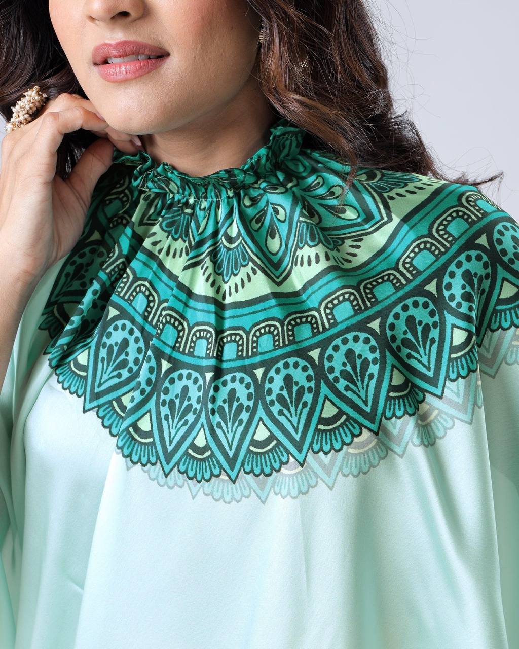 Teeya Creation Pista Color Japan Satin Silk Digital Print Ready To Wear Saree