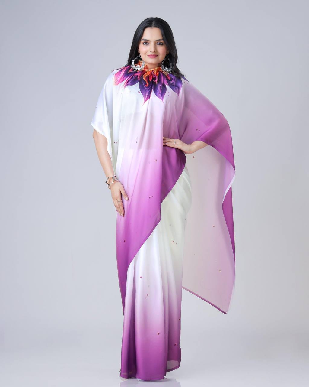 Teeya Creation Purple Color Japan Satin Silk Digital Print Ready To Wear Saree
