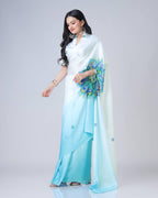 Teeya Creation Sky Color Japan Satin Silk Digital Print Ready To Wear Saree