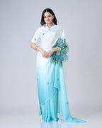 Teeya Creation Sky Color Japan Satin Silk Digital Print Ready To Wear Saree