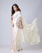 Teeya Creation White Color Japan Satin Silk Digital Print Ready To Wear Saree