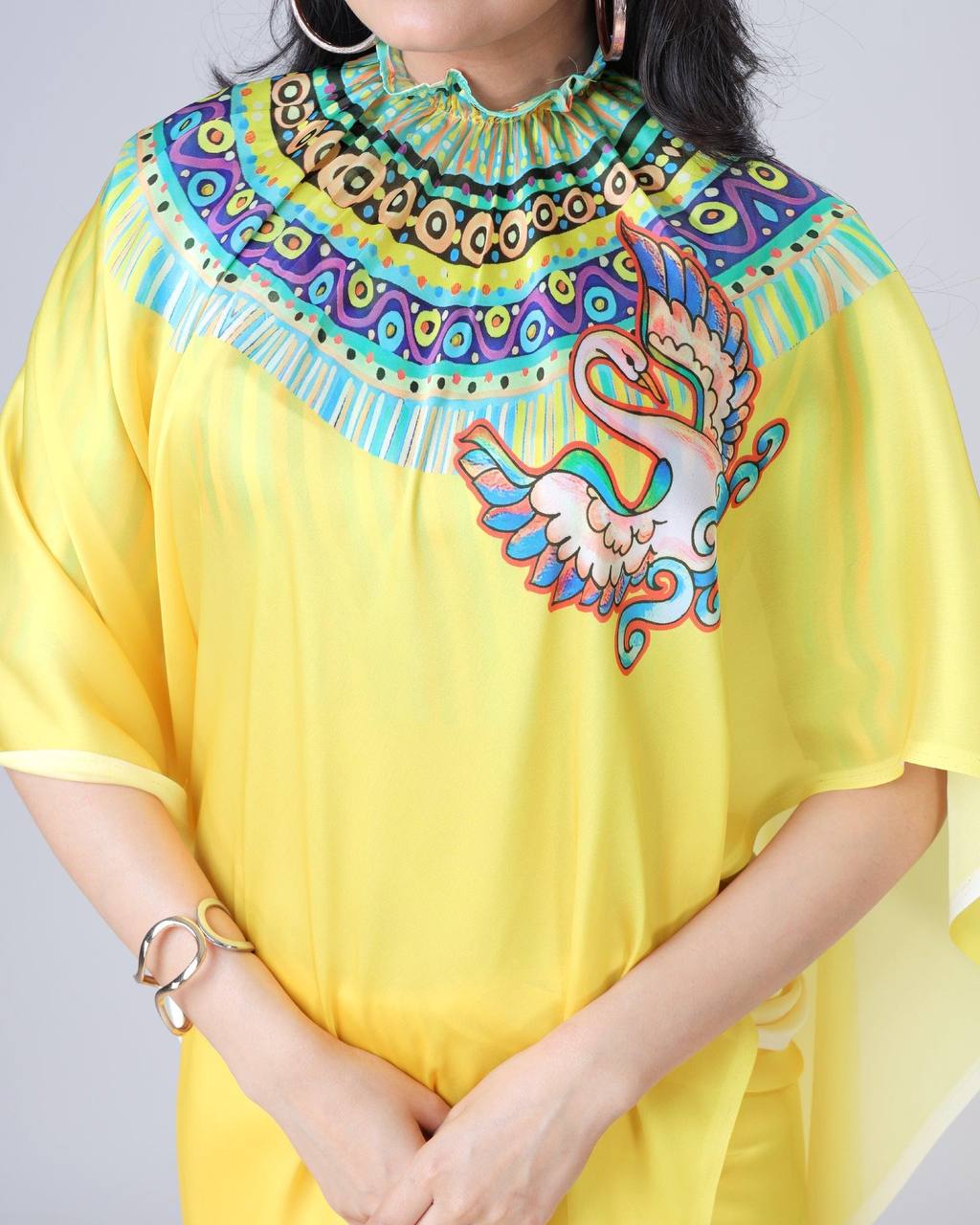 Teeya Creation Yellow Color Japan Satin Silk Digital Print Ready To Wear Saree
