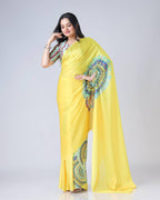 Teeya Creation Yellow Color Japan Satin Silk Digital Print Ready To Wear Saree
