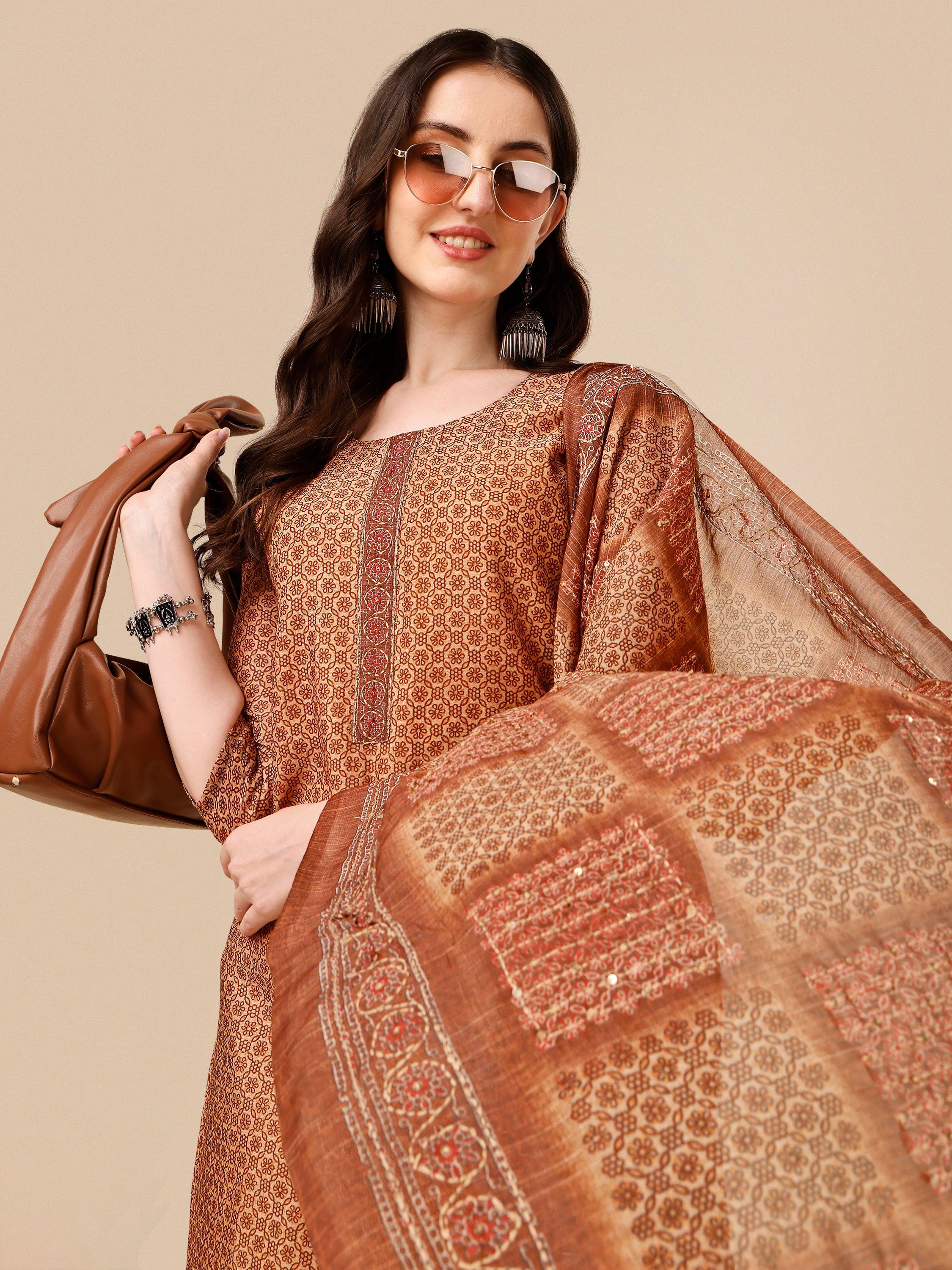 Floral Printed Kurta With Pant And Dupatta Set, Multicolor - Hiral Fashion - Distacart