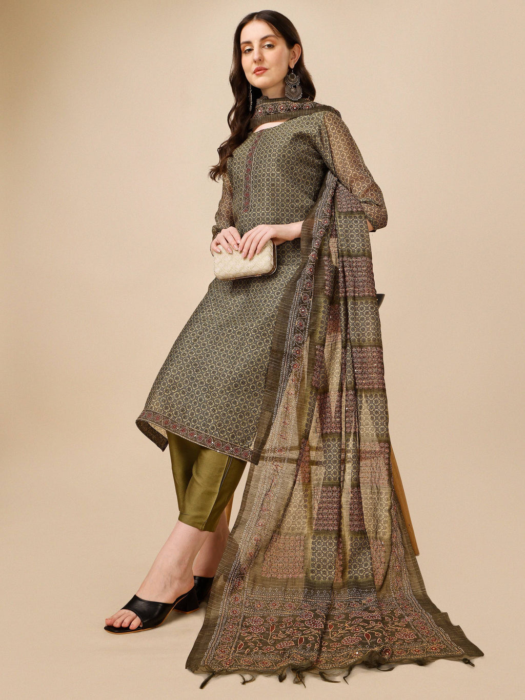 Printed Kurta With Pant And Dupatta Set, Multicolor - Hiral Fashion - Distacart