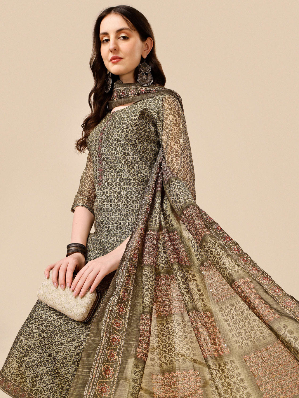 Printed Kurta With Pant And Dupatta Set, Multicolor - Hiral Fashion - Distacart