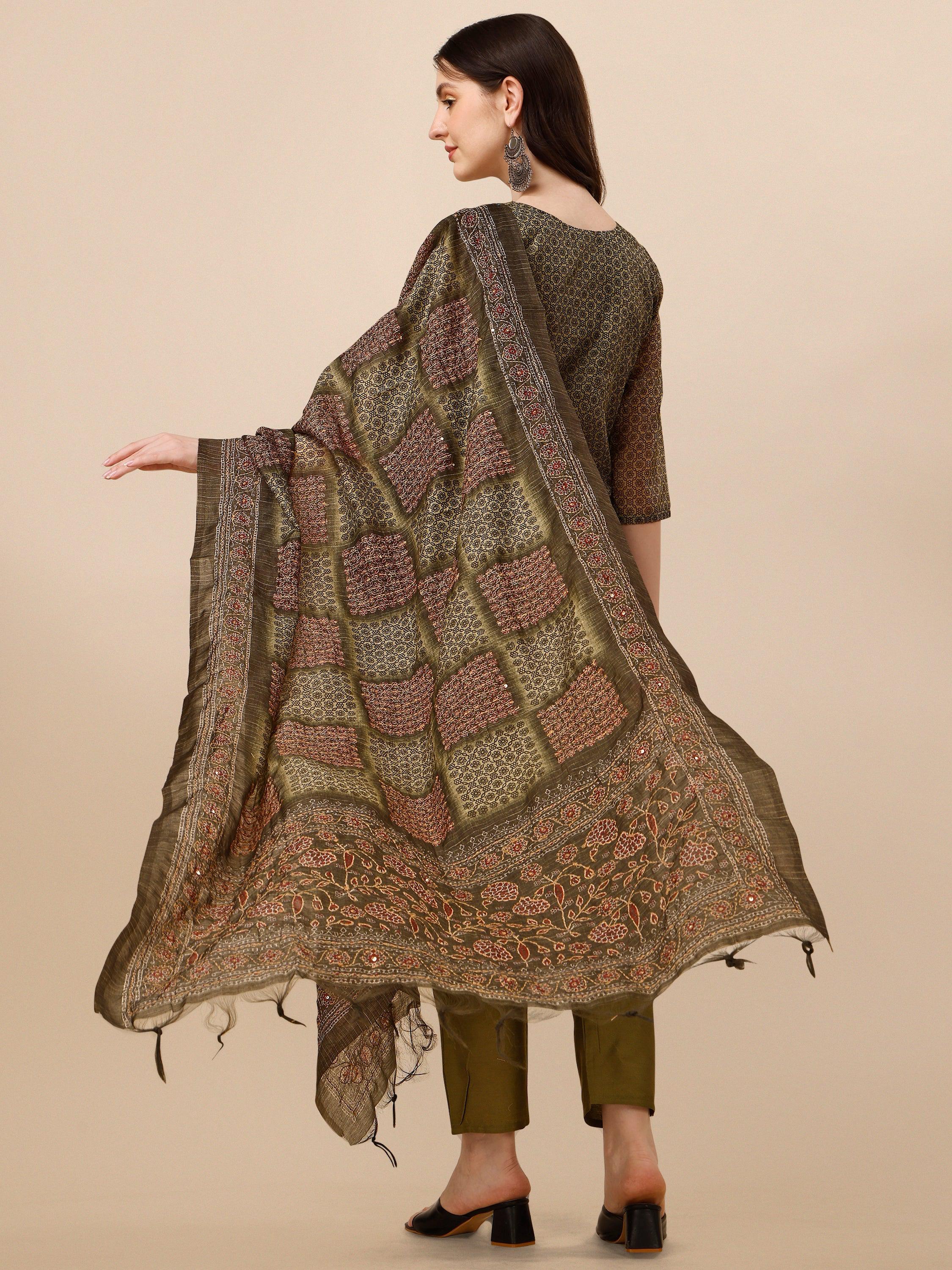 Printed Kurta With Pant And Dupatta Set, Multicolor - Hiral Fashion - Distacart