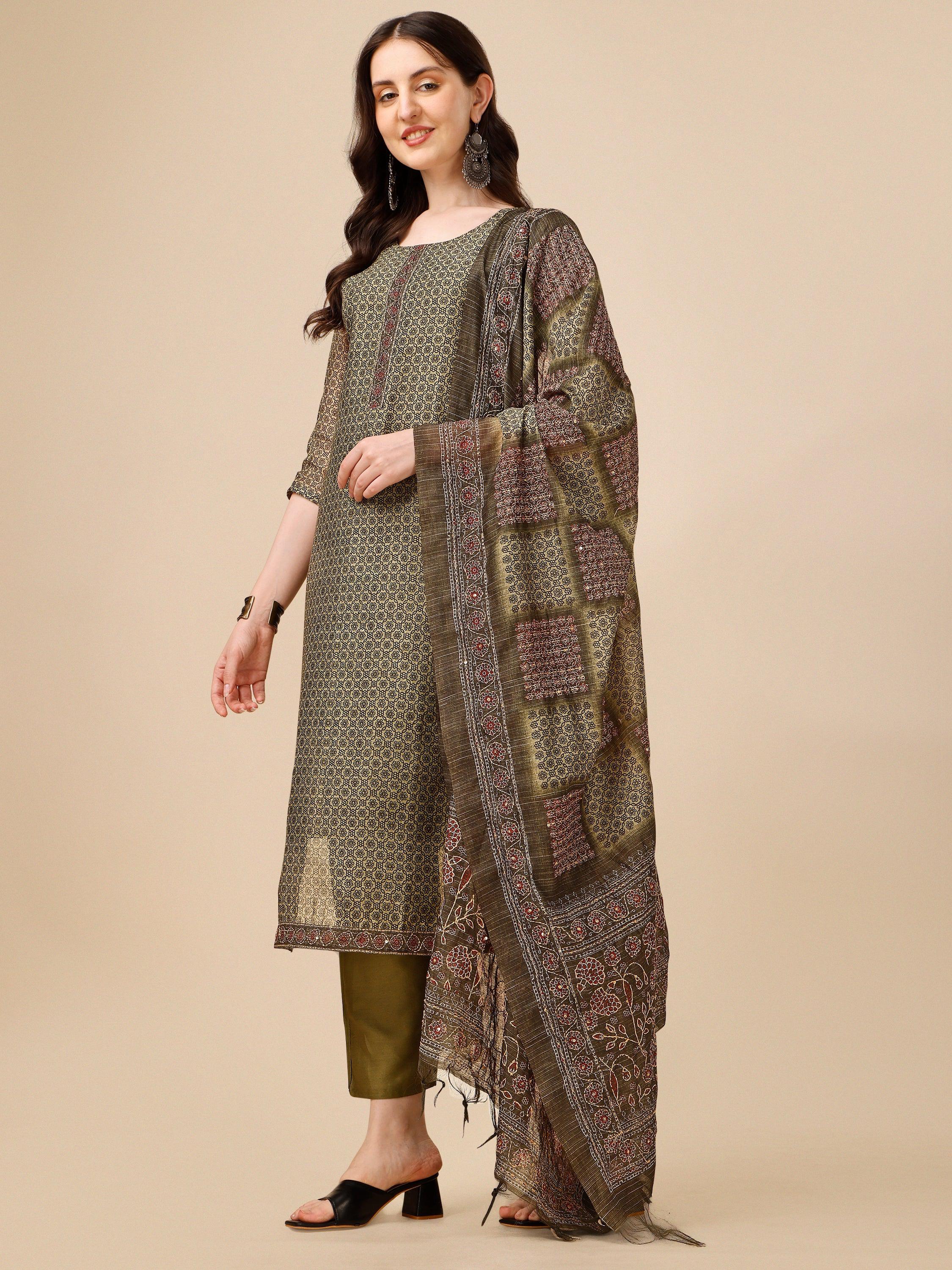 Printed Kurta With Pant And Dupatta Set, Multicolor - Hiral Fashion - Distacart