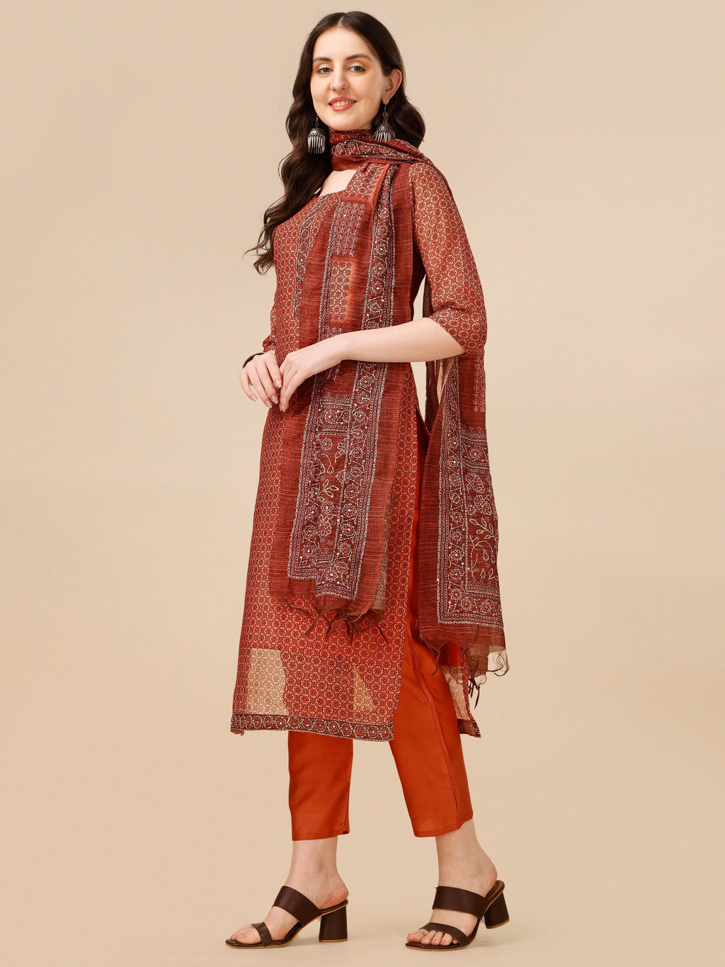 Printed Kurta With Pant And Dupatta Set, Multicolor - Hiral Fashion - Distacart