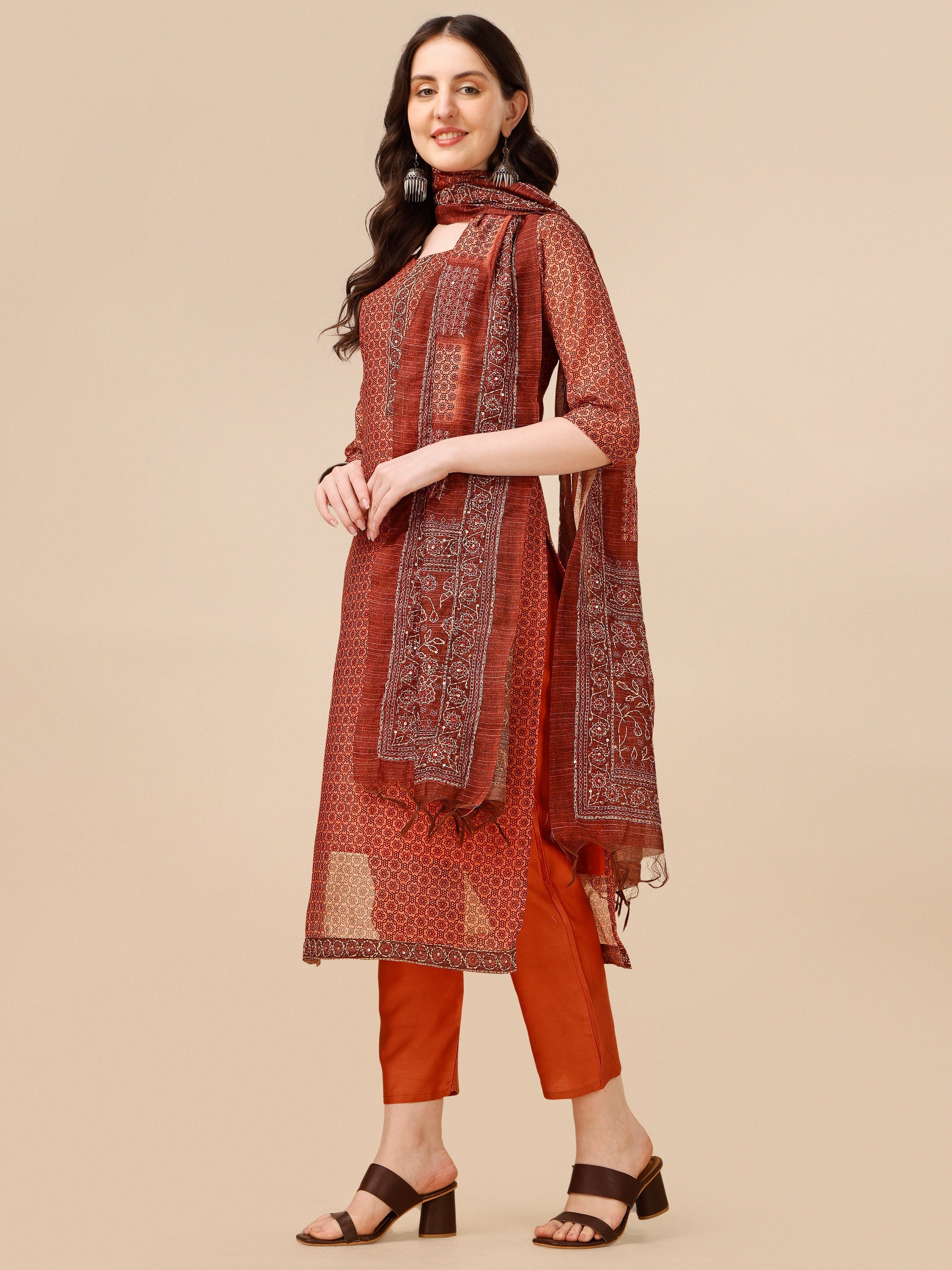 Printed Kurta With Pant And Dupatta Set, Multicolor - Hiral Fashion - Distacart