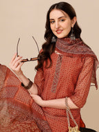 Printed Kurta With Pant And Dupatta Set, Multicolor - Hiral Fashion - Distacart