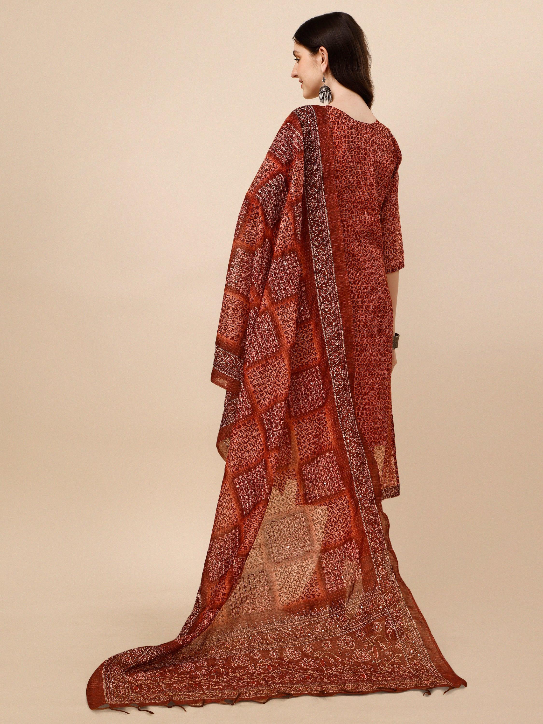 Printed Kurta With Pant And Dupatta Set, Multicolor - Hiral Fashion - Distacart